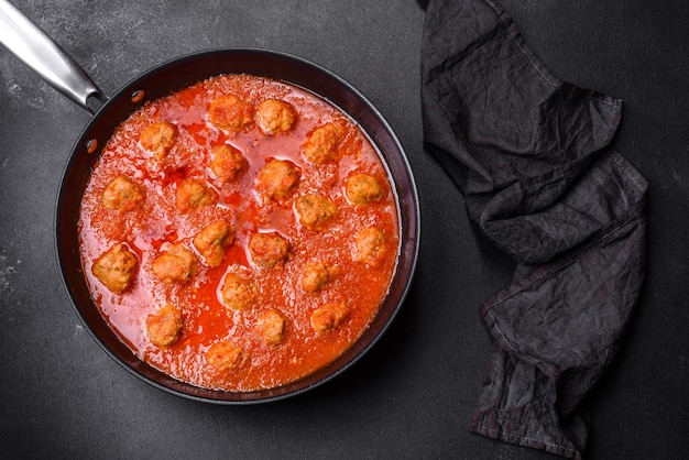 Deliciosas albóndigas de carne molida en salsa de tomate picante