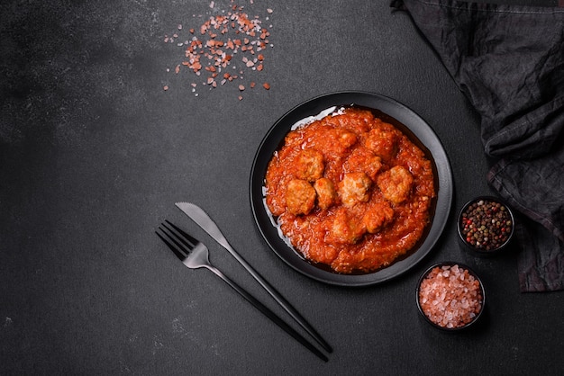 Deliciosas albóndigas de carne molida en salsa de tomate picante