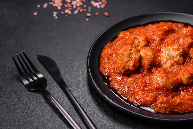 Deliciosas albóndigas de carne molida en salsa de tomate picante