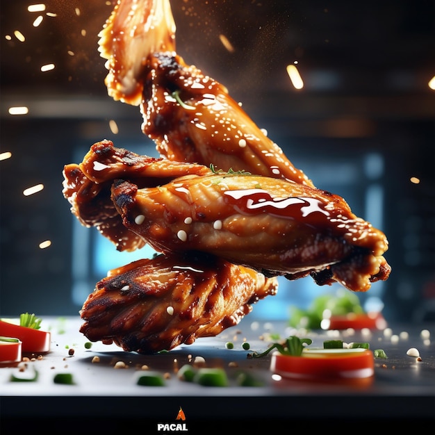 Foto las deliciosas alitas de pollo bbq son un aperitivo popular para asar o hornear alitas de pollo crujientes.