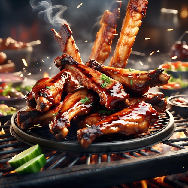 Deliciosas asas de frango para churrasco são um aperitivo popular para grelhar ou assar asas de frango crocantes