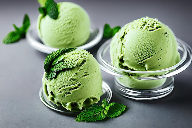 Deliciosas bolas de helado Matcha aisladas sobre fondo colorido