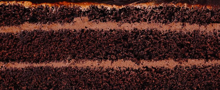 Foto deliciosas camadas de bolo de chocolate mostrando textura e cobertura