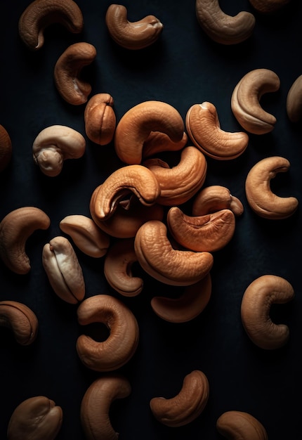 Foto deliciosas castanhas de caju fundo generativo ai