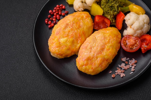 Deliciosas chuletas al vapor con zanahorias queso sal y especias