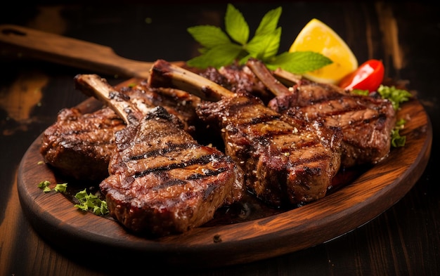 Deliciosas chuletas de cordero a la parrilla orgánicas chisporroteantes a la barbacoa