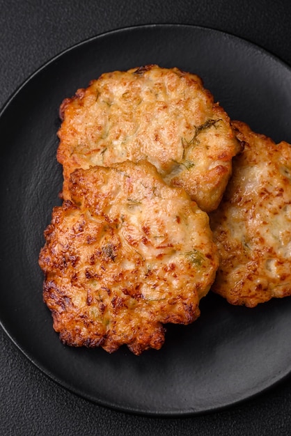 Deliciosas costeletas de carne de frango frita e picada com especiarias salgadas e ervas