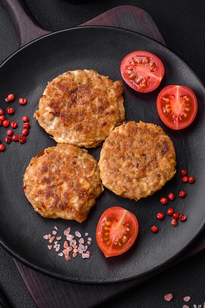 Deliciosas costeletas de peixe fresco picado com especiarias e ervas