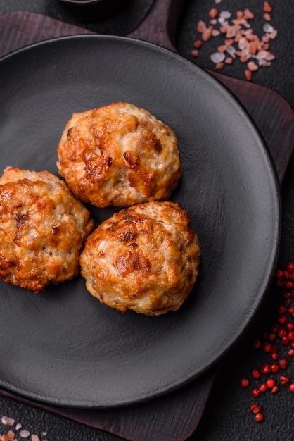 Foto deliciosas costeletas de peixe frito e picado com especiarias e ervas