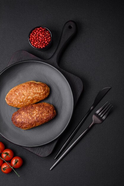 Deliciosas costeletas fritas ou almôndegas de peixe picado com especiarias e ervas