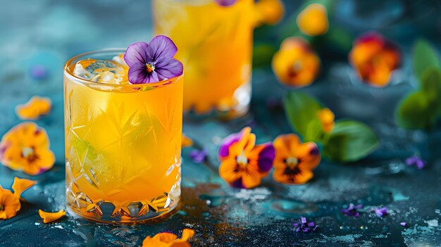 Deliciosas creaciones de Mocktail Bandera de fiesta de verano con flores comestibles