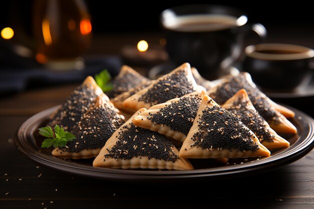 Deliciosas delicias panes de Hamantashen con semillas de amapola