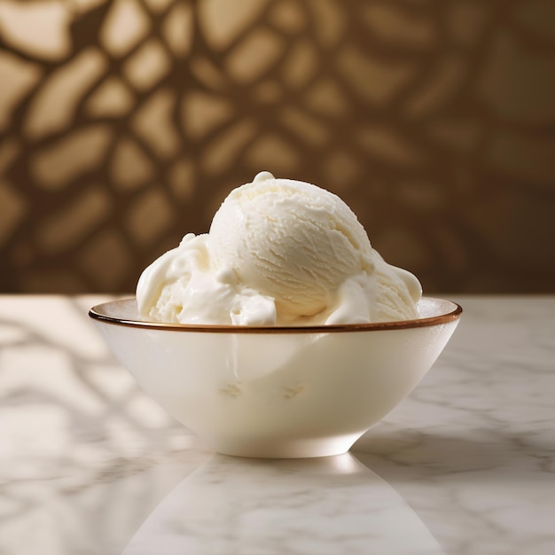 deliciosas e deliciosas colheres de sorvete em uma tigela isolada na mesa ao fundo