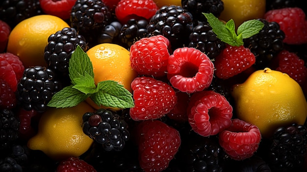 Deliciosas e nutritivas frutas coloridas de verão no mercado dos fazendeiros Ai Generative