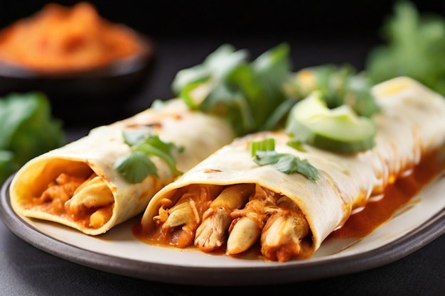 Deliciosas enchiladas de frango isoladas em fundo branco