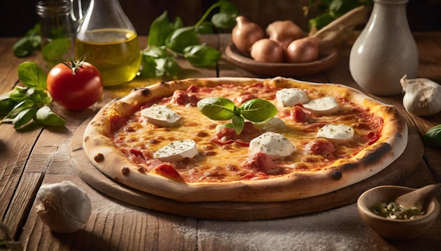 deliciosas especias de ensalada de pizza publicidad visual