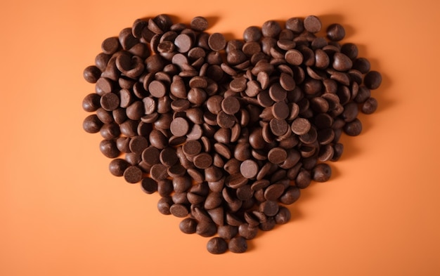 Deliciosas fichas de chocolate coração vista de cima