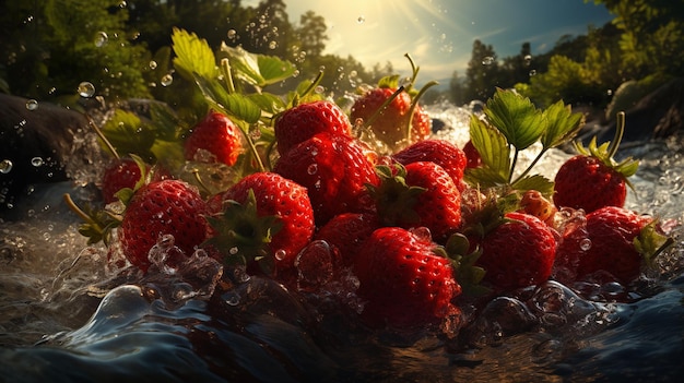 Las deliciosas fresas hacen salpicaduras