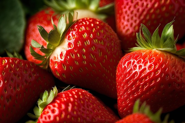 Deliciosas fresas recién recolectadas Cerca de varias fresas orgánicas frescas