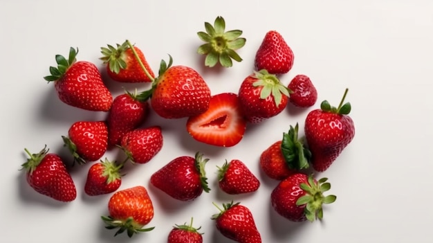 Deliciosas fresas rojas frescas sobre fondo blanco AI generativo