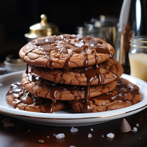 Deliciosas galletas de chocolate en un plato blanco