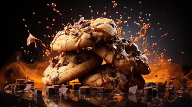 Deliciosas galletas con chocolate que cae