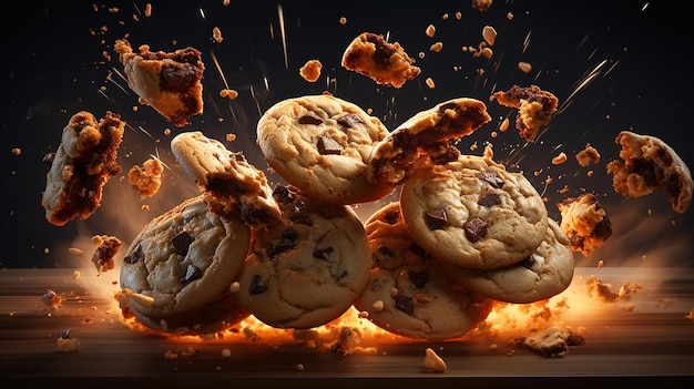 Foto deliciosas galletas con chocolate que cae