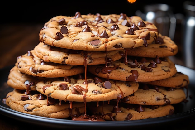 Deliciosas galletas de chocolate sobre fondo negro