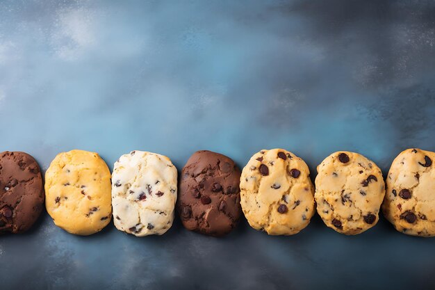 Deliciosas galletas en fila con espacio de copia