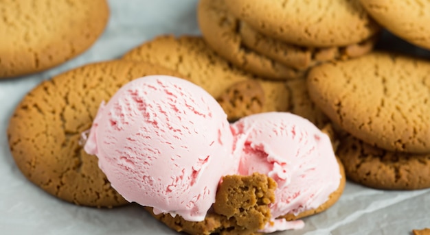 deliciosas galletas con helado de fresa