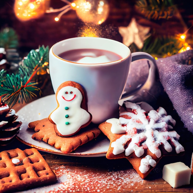 Deliciosas galletas navideñas caseras y otras delicias navideñas vista de cerca