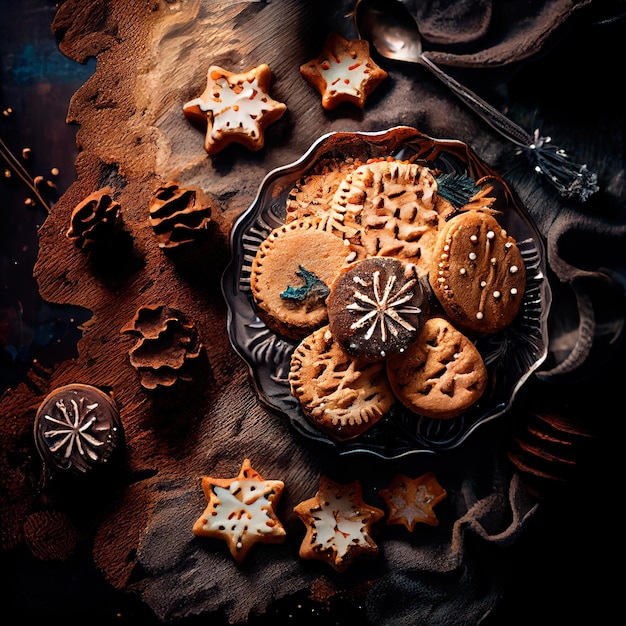 Deliciosas galletas navideñas caseras y otras delicias navideñas vista de cerca