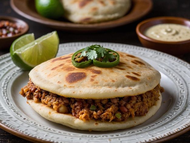 Foto deliciosas gorditas de maíz rellenas de carne y verduras