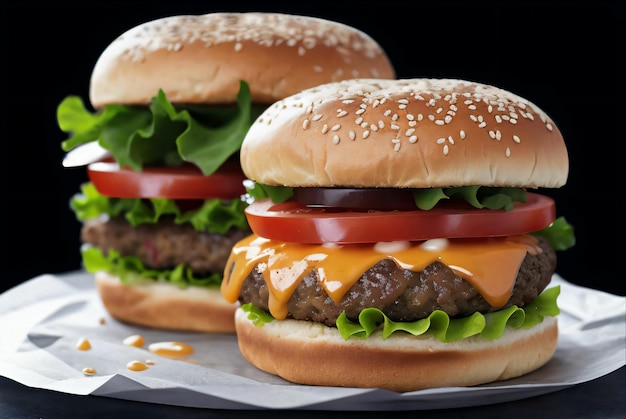 Deliciosas hamburguesas caseras bocadillos de comida rápida con verduras