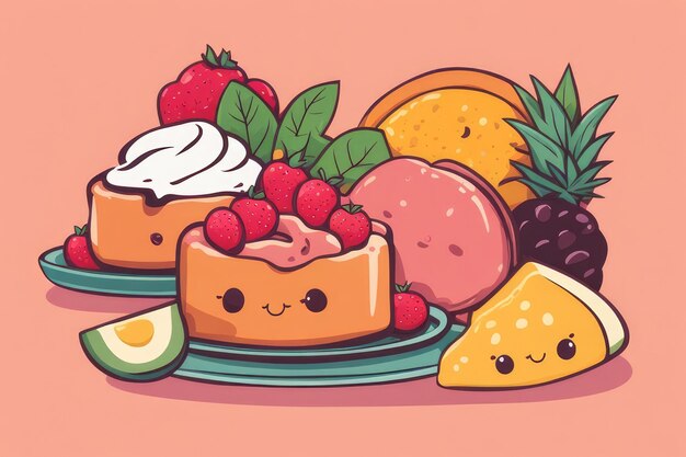 Deliciosas ilustraciones de comida de Kawaii dibujadas a mano Deliciosos y adorables golosinas