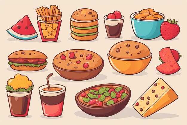 Deliciosas ilustrações de comida Kawaii desenhadas à mão Deliciosos, adoráveis e deliciosos deleites