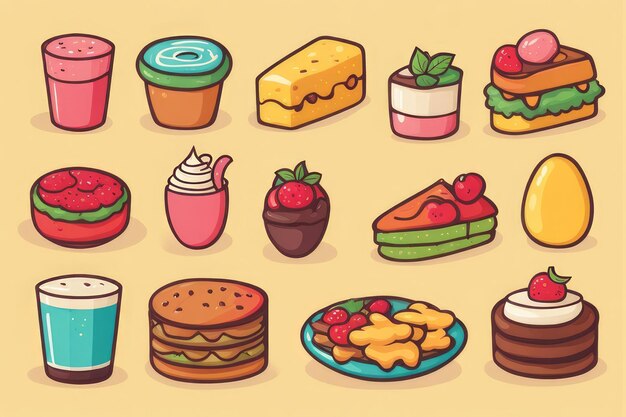 Deliciosas ilustrações de comida Kawaii desenhadas à mão Deliciosos, adoráveis e deliciosos deleites