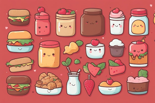 Deliciosas ilustrações de comida Kawaii desenhadas à mão Deliciosos, adoráveis e deliciosos deleites