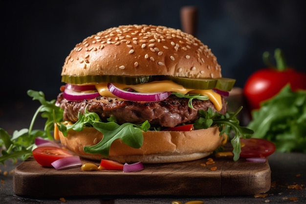 Deliciosas y jugosas hamburguesas La comida más popular del mundo IA generativa