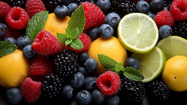 Deliciosas y nutritivas frutas coloridas de verano en el Farmers' Market Ai Generative