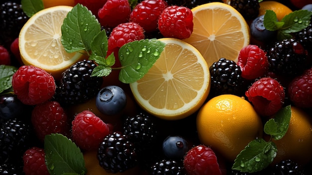 Deliciosas y nutritivas frutas coloridas de verano en el Farmers' Market Ai Generative