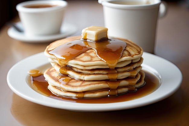 Deliciosas panquecas cobertas com mel Refeição perfeita para o café da manhã Generative AI