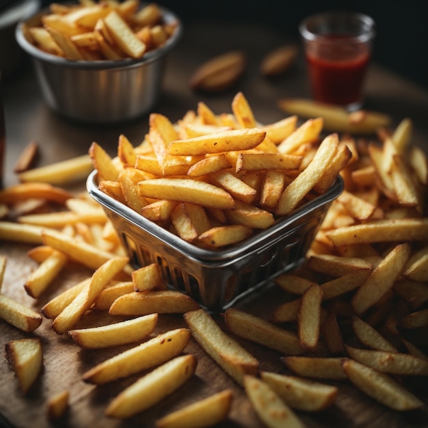 deliciosas papas fritas en ángulo alto