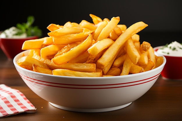 Deliciosas patatas fritas sobre un fondo blanco.