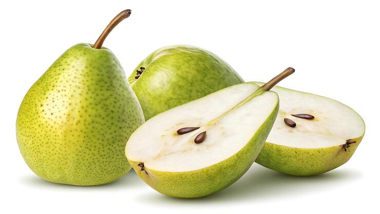 Deliciosas peras verdes frescas y listas para comer