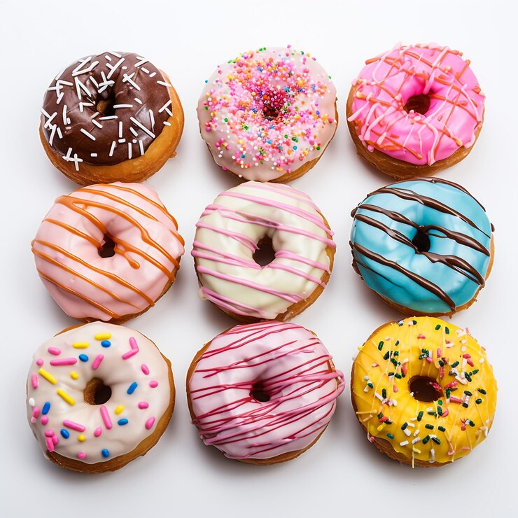 Deliciosas rosquillas de colores aisladas sobre un fondo blanco
