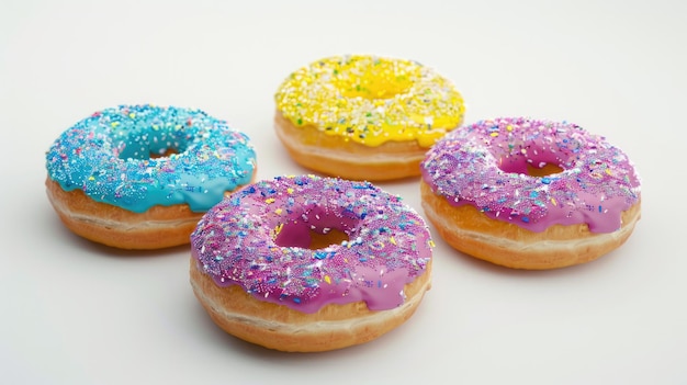 Deliciosas rosquillas de colores aisladas sobre un fondo blanco