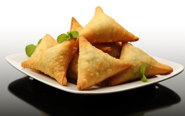 Deliciosas samosas castanhas douradas cheias de misturas saborosas