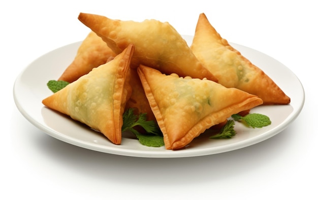 Deliciosas samosas castanhas douradas cheias de misturas saborosas