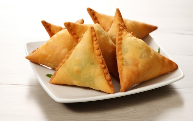 Deliciosas samosas castanhas douradas cheias de misturas saborosas